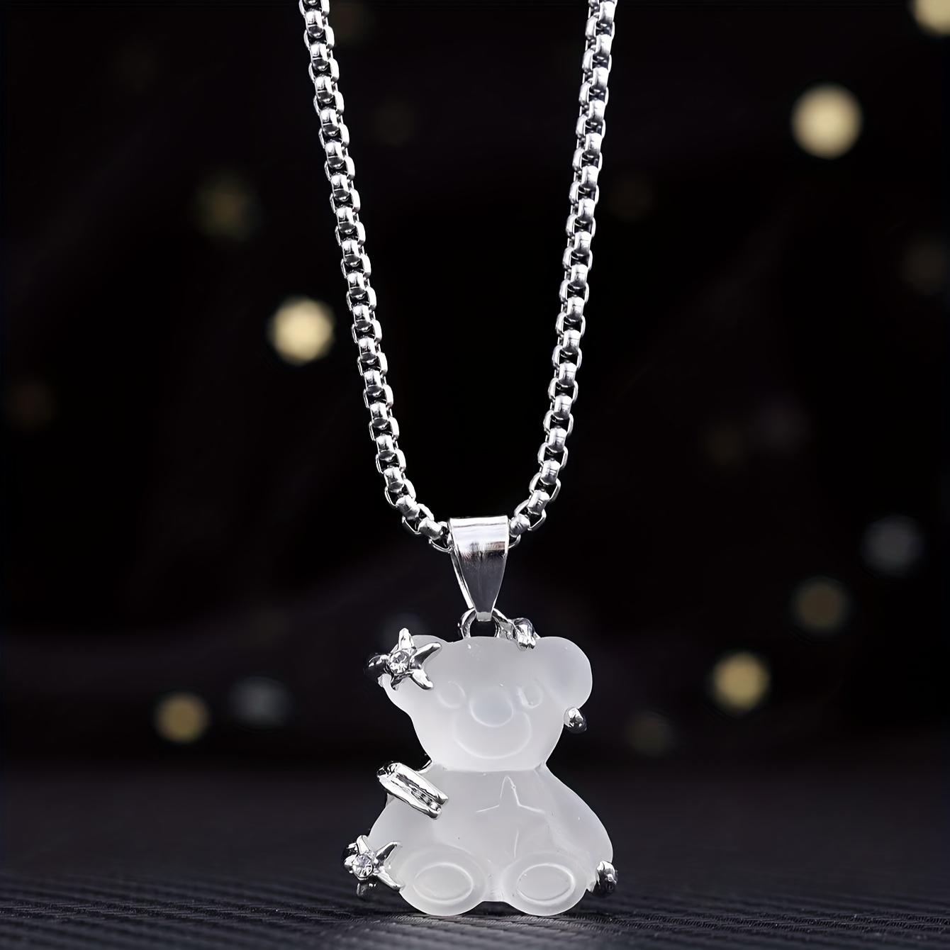 Japanese Transparent Bear Pendant Titanium Steel Necklace Unisex